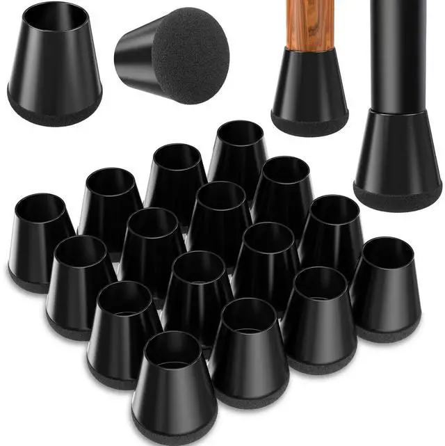 Main image of Chair Leg Floor Protectors Extra Small 16 Pcs,Silicone Chair Leg Protectors for Hardwood Floors/Tiles,360°Wrapped Felt Bottom to Prevent Scratch and Reduce Noise, Round Black(Fit:0.6"-0.8")