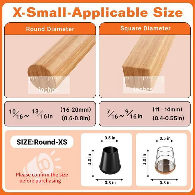Alt view image 2 of 7 - Chair Leg Floor Protectors Extra Small 16 Pcs,Silicone Chair Leg Protectors for Hardwood Floors/Tiles,360°Wrapped Felt Bottom to Prevent Scratch and Reduce Noise, Round Black(Fit:0.6"-0.8")