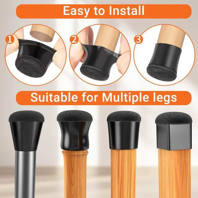 Alt view image 6 of 7 - Chair Leg Floor Protectors Extra Small 16 Pcs,Silicone Chair Leg Protectors for Hardwood Floors/Tiles,360°Wrapped Felt Bottom to Prevent Scratch and Reduce Noise, Round Black(Fit:0.6"-0.8")