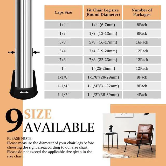 Alt view image 6 of 7 - 1" Round Rubber Chair Leg Tips Caps, Chair Leg Floor Protectors Furniture Legs Caps Non Slip Reduce Noise for Hardwood Floors (Black, 12 Pack)