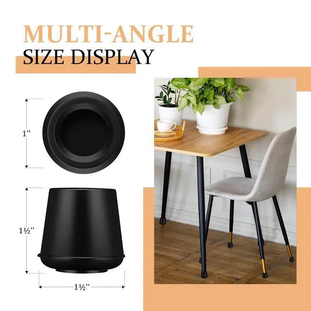 Alt view image 2 of 7 - 1" Round Rubber Chair Leg Tips Caps, Chair Leg Floor Protectors Furniture Legs Caps Non Slip Reduce Noise for Hardwood Floors (Black, 12 Pack)