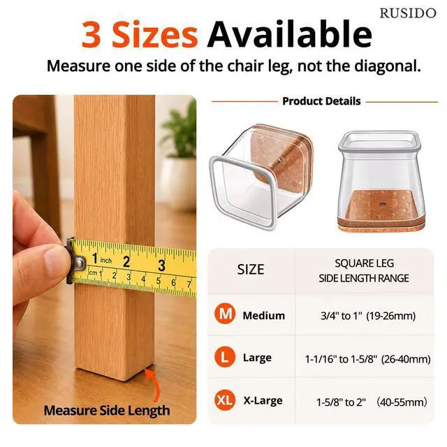 Alt view image 4 of 7 - Chair Leg Floor Protectors Square for Hardwood Floors 20 Pcs Large