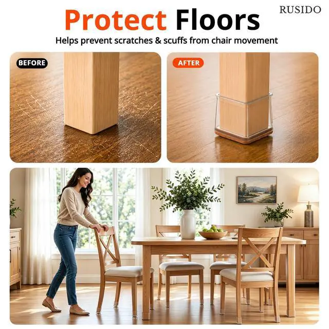 Alt view image 2 of 7 - Chair Leg Floor Protectors Square for Hardwood Floors 20 Pcs Large
