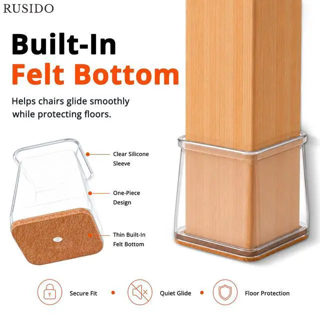 Alt view image 6 of 7 - Chair Leg Floor Protectors Square for Hardwood Floors 20 Pcs Large