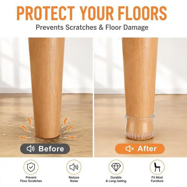 Alt view image 5 of 7 - 24 Pack Chair Leg Floor Protectors for Hardwood Floors, Furniture Leg Caps Silicone Felt Pads Covers Anti-Scratch Reduce Noise Fit Sizes 0.51''-0.89'' (Universal S)
