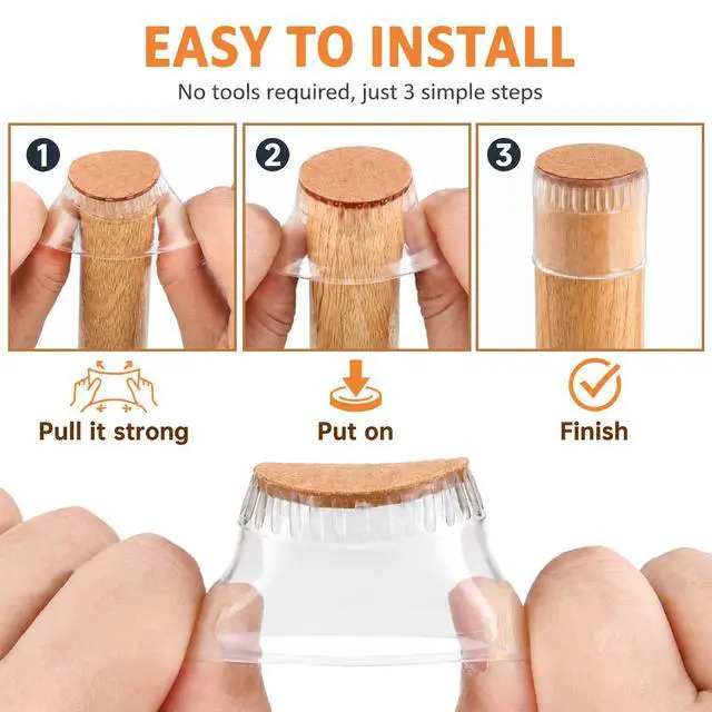 Alt view image 6 of 7 - 24 Pack Chair Leg Floor Protectors for Hardwood Floors, Furniture Leg Caps Silicone Felt Pads Covers Anti-Scratch Reduce Noise Fit Sizes 0.51''-0.89'' (Universal S)