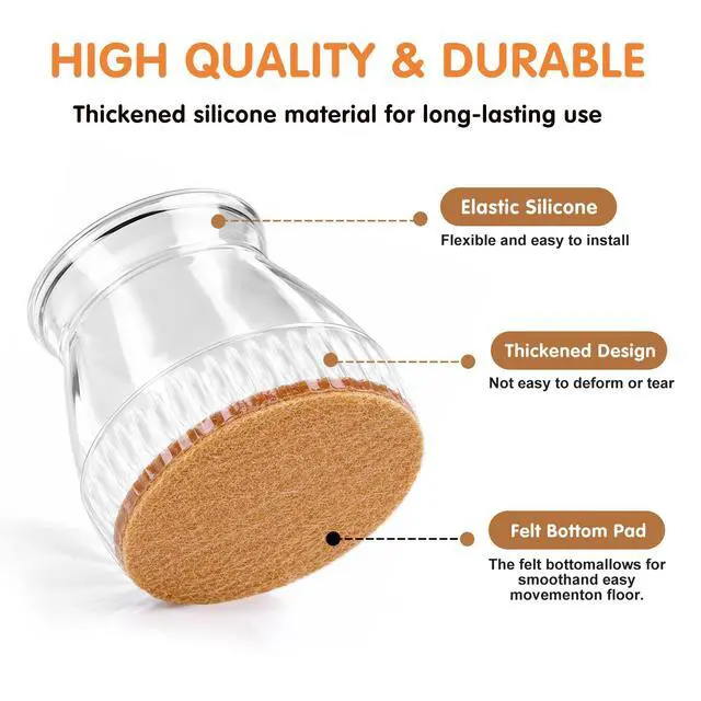 Alt view image 3 of 7 - 24 Pack Chair Leg Floor Protectors for Hardwood Floors, Furniture Leg Caps Silicone Felt Pads Covers Anti-Scratch Reduce Noise Fit Sizes 0.51''-0.89'' (Universal S)