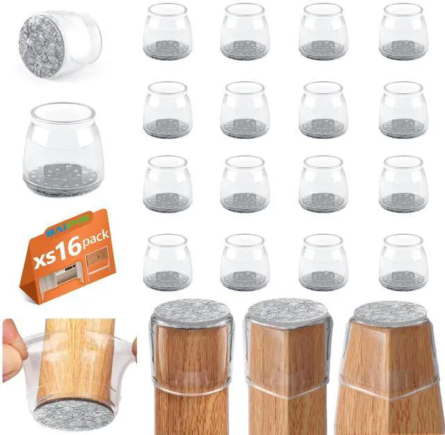 Main image of 16pcs Round Chair Leg Floor Protectors, Felt Pads Chair Leg Protectors for Hardwood Floors, Silicone Furniture Feet Cups Covers Felt Pads, Prevents Scratches & Reduce Noise, Clear, X-Small
