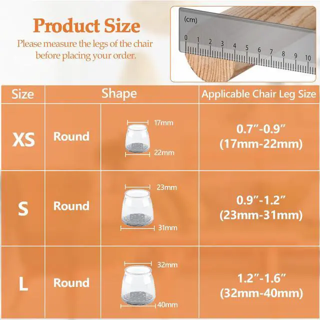 Alt view image 2 of 7 - 16pcs Round Chair Leg Floor Protectors, Felt Pads Chair Leg Protectors for Hardwood Floors, Silicone Furniture Feet Cups Covers Felt Pads, Prevents Scratches & Reduce Noise, Clear, X-Small