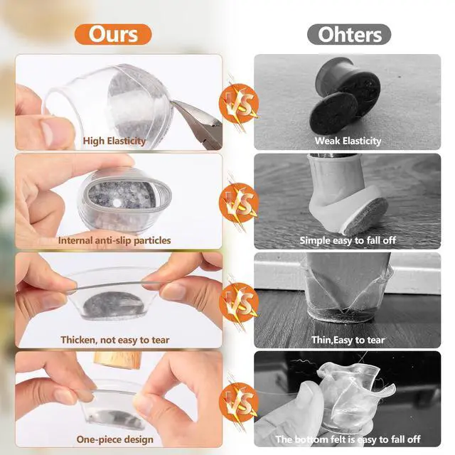 Alt view image 3 of 7 - 16pcs Round Chair Leg Floor Protectors, Felt Pads Chair Leg Protectors for Hardwood Floors, Silicone Furniture Feet Cups Covers Felt Pads, Prevents Scratches & Reduce Noise, Clear, X-Small