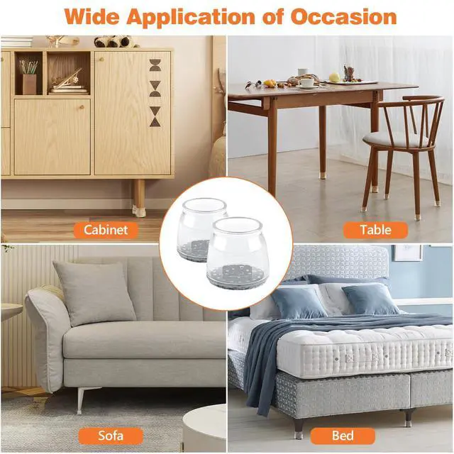 Alt view image 7 of 7 - 16pcs Round Chair Leg Floor Protectors, Felt Pads Chair Leg Protectors for Hardwood Floors, Silicone Furniture Feet Cups Covers Felt Pads, Prevents Scratches & Reduce Noise, Clear, X-Small