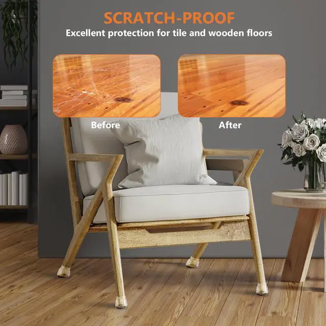 Alt view image 4 of 7 - 16pcs Round Chair Leg Floor Protectors, Felt Pads Chair Leg Protectors for Hardwood Floors, Silicone Furniture Feet Cups Covers Felt Pads, Prevents Scratches & Reduce Noise, Clear, X-Small