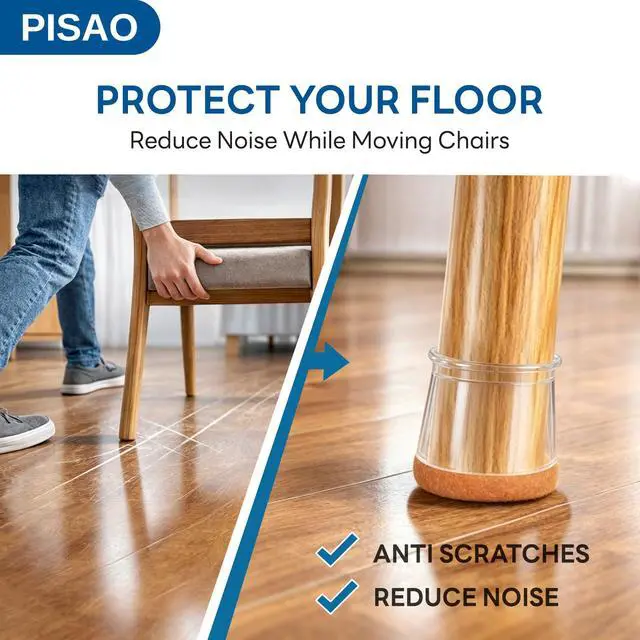 Alt view image 2 of 7 - 24 Pcs Chair Leg Floor Protectors, Silicone Chair Leg Protectors Caps Covers for Hardwood Floors, Furniture Pads Sliders with Wrapped Felt Bottom Medium (Fit:0.76"-1.18")