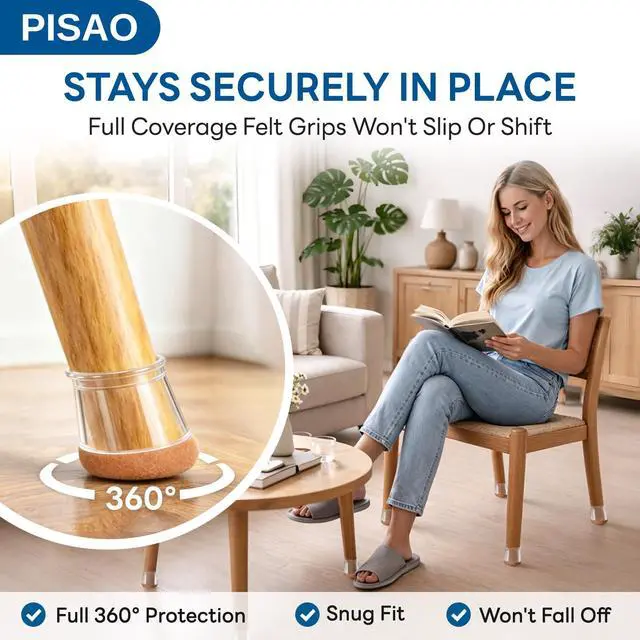 Alt view image 3 of 7 - 24 Pcs Chair Leg Floor Protectors, Silicone Chair Leg Protectors Caps Covers for Hardwood Floors, Furniture Pads Sliders with Wrapped Felt Bottom Medium (Fit:0.76"-1.18")