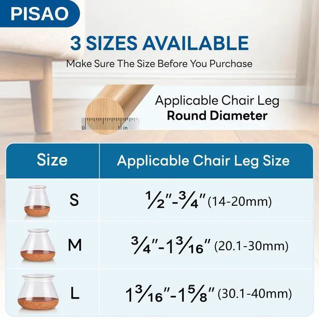 Alt view image 4 of 7 - 24 Pcs Chair Leg Floor Protectors, Silicone Chair Leg Protectors Caps Covers for Hardwood Floors, Furniture Pads Sliders with Wrapped Felt Bottom Medium (Fit:0.76"-1.18")