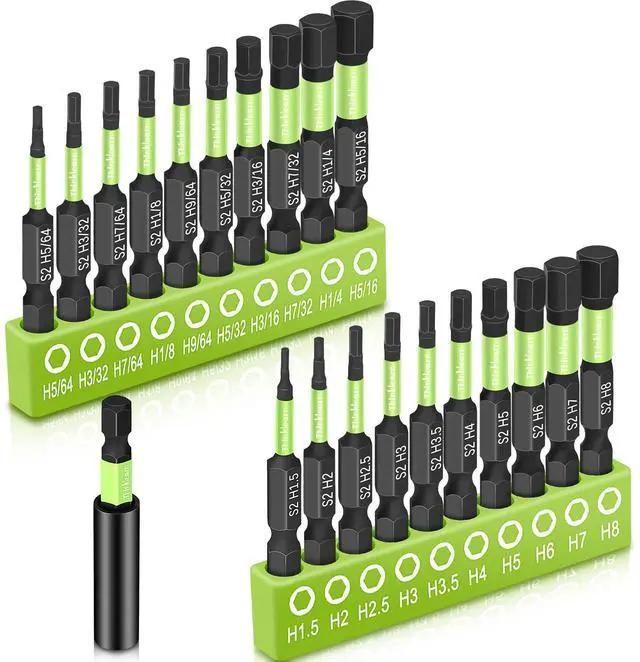 Main image of Impact Hex Head Bit Set, Allen Wrench Drill Bit Set 20pcs (Metric&SAE), Allen Socket Sets, 1/4 Hex-Shank S2 Steel Hex Bits Set with 2.3" Extension Bit Holder, CNC Machined Tips with Magnetism