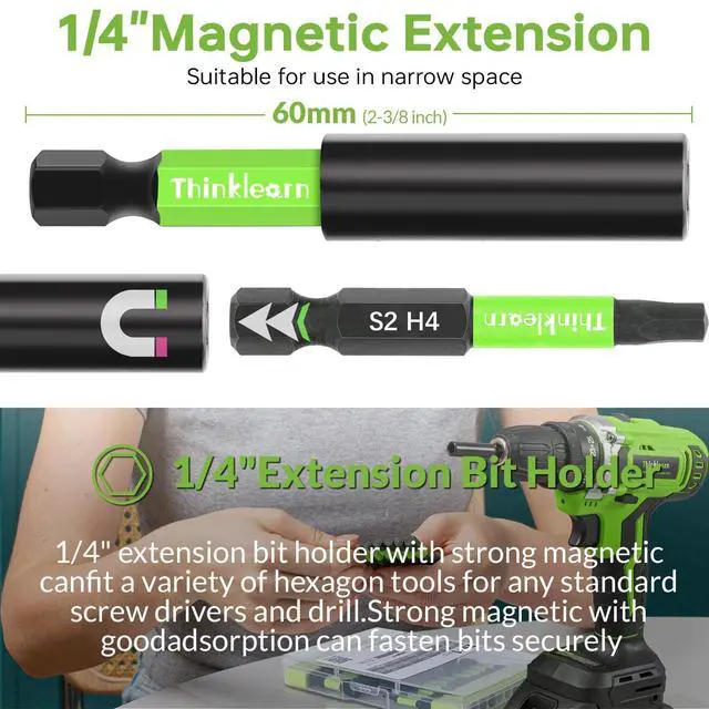Alt view image 4 of 7 - Impact Hex Head Bit Set, Allen Wrench Drill Bit Set 20pcs (Metric&SAE), Allen Socket Sets, 1/4 Hex-Shank S2 Steel Hex Bits Set with 2.3" Extension Bit Holder, CNC Machined Tips with Magnetism