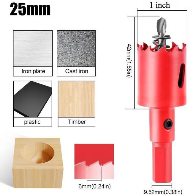 Alt view image 2 of 7 - 1 Inch Hole Saw, Heavy Duty 1 Inch Hole Drill Bit, 25mm Bi-Metal Hole Cutter for Wood, Plastic, Drywall
