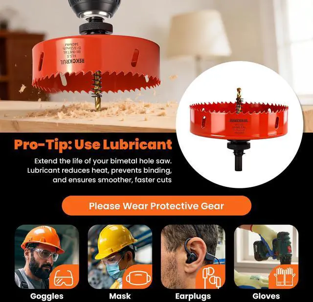 Alt view image 6 of 7 - (38mm | 1-1/2 Inch) HSS M42 with 8% Cobalt Bi-Metal Hole Saw for Wood, Metal, Plastic, Drywall, PVC, Gypsum Board, Rubber Includes Arbor, 2 Pilot Drill Bits & Hex Key