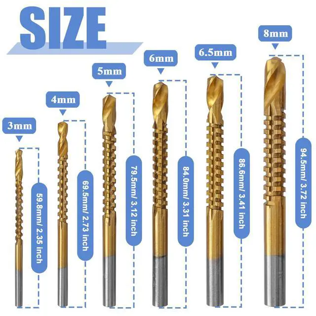 Alt view image 2 of 5 - Titanium Coated HSS Drill & Saw Bit Set, 3-8mm Drill Saw Bits Serrated Bit Grooving Drilling Hole Carpenter Hacksaw Cutting Tool for Wood Metal Plastic Drilling