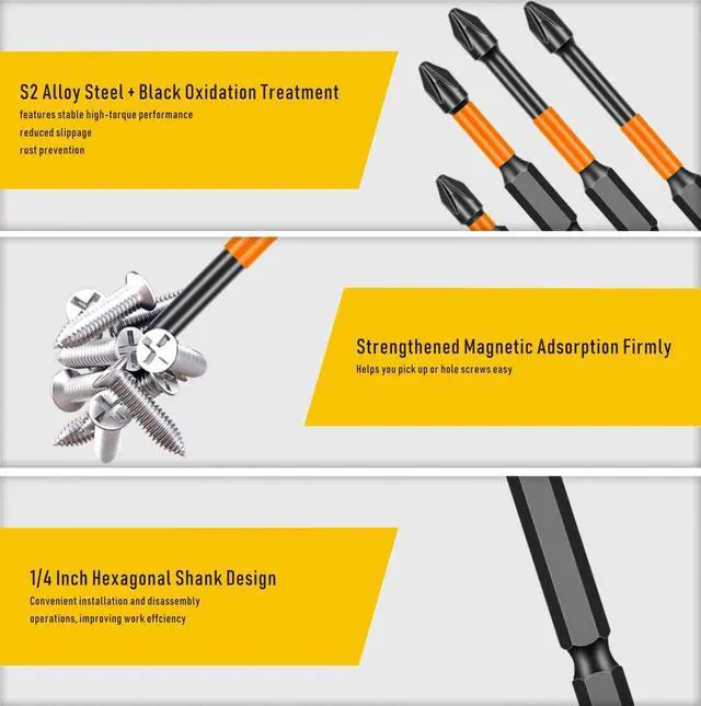 Alt view image 4 of 6 - Impact Hex Head Allen Wrench Bits Set 10Pcs SAE H 5/64 - H 5/16, 2 Inch Length with 1/4 Inch Hex Shank, S2 Steel Magnetic Impact Hexagonal Screwdriver Bits