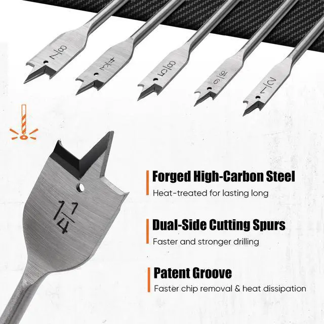 Alt view image 2 of 7 - 14-Piece Spade Drill Bit Sets with 6 Extension, Paddle Flat Bit for Hole Cutter Woodworking, 1/4" to 1-1/2", Quick Change 1/4 inch Hex Shank, Nylon Storage Pouch Included