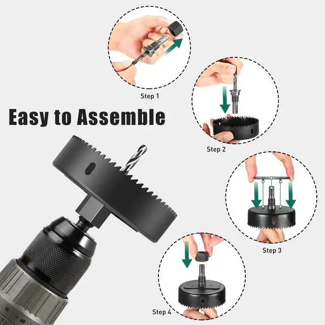 Alt view image 3 of 7 - 19 PCS Hole Saw Kit, 3/4" to 5"(19mm-127mm) Hole Saw Set in Case, Holesaw Multi Tool with 2 Mandrels, 2 Drill Bits, Installation Plate & Hex Key for Soft Wood, PVC Board, Plywood, Drywall