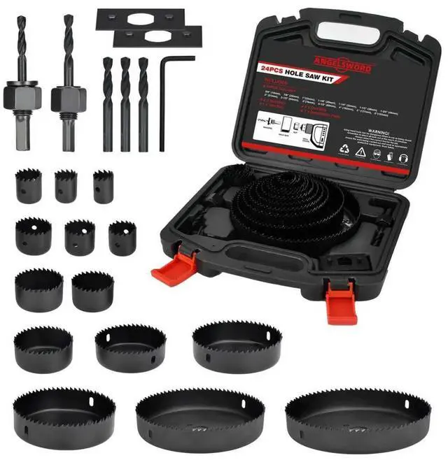 Main image of Hole Saw Set 24 PCS Hole Saw Kit, Hole Saw Drill Bit Kit, 3/4"-6" (19-152mm) 14 PCS Saw Blades, for Drywall, Soft Wood, Plywood, Plastic, PVC
