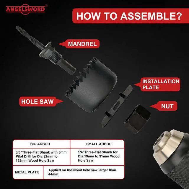 Alt view image 5 of 7 - Hole Saw Set 24 PCS Hole Saw Kit, Hole Saw Drill Bit Kit, 3/4"-6" (19-152mm) 14 PCS Saw Blades, for Drywall, Soft Wood, Plywood, Plastic, PVC