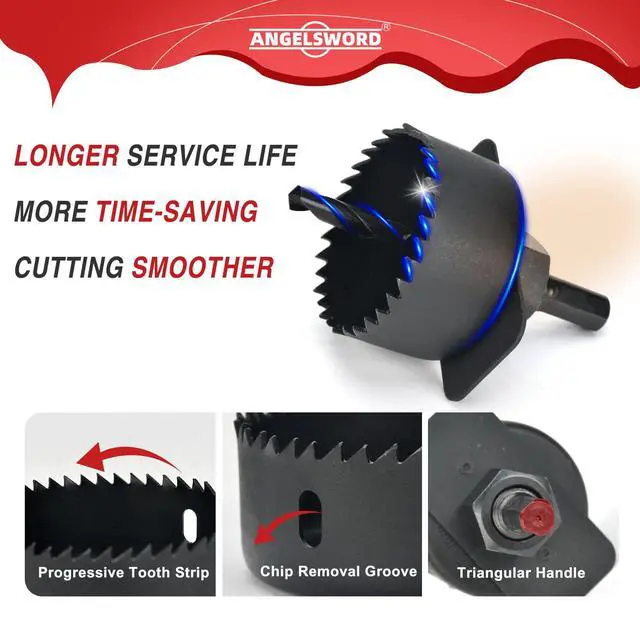 Alt view image 4 of 7 - Hole Saw Set 24 PCS Hole Saw Kit, Hole Saw Drill Bit Kit, 3/4"-6" (19-152mm) 14 PCS Saw Blades, for Drywall, Soft Wood, Plywood, Plastic, PVC