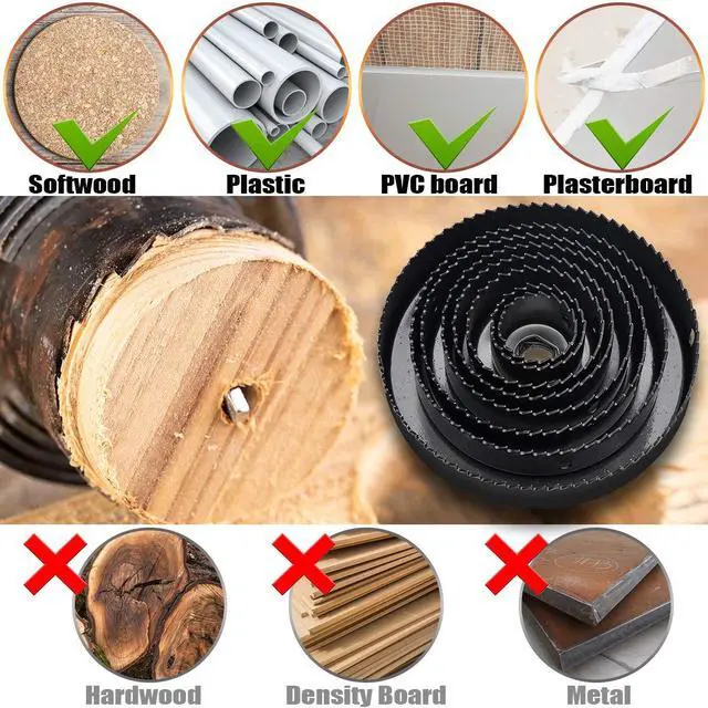 Alt view image 7 of 7 - Hole Saw Set, 22PCS Hole Saw Kit with 3/4" to 5" (19mm-127mm) 13Pcs Saw Blades, Mandrels, Installation Plate, Drill Bits, Hex Key with Storage Box, Ideal for Soft Wood, Plywood, Drywall, PVC