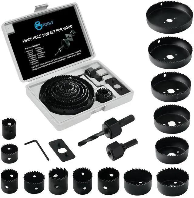 Main image of Hole Saw Set, 19Pcs Hole Saw Kit with General Purpose 3/4" to 5"(19-127mm) Saw Blades, Mandrels, Drill Bits, Installation Plate, Hex Key with Storage Case, Idear for Wood, Plywood, PVC Board