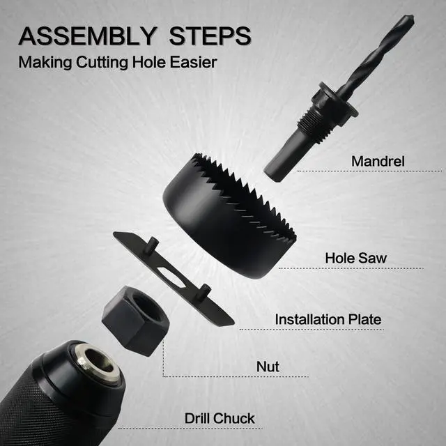 Alt view image 4 of 6 - Hole Saw Set, 19Pcs Hole Saw Kit with General Purpose 3/4" to 5"(19-127mm) Saw Blades, Mandrels, Drill Bits, Installation Plate, Hex Key with Storage Case, Idear for Wood, Plywood, PVC Board