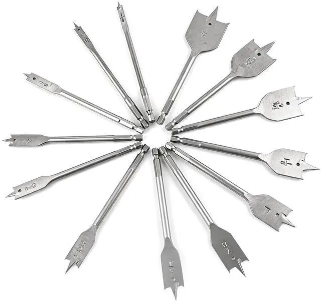 Main image of 13-Piece Spade Drill Bit Sets, Alloy Steel Paddle Flat Bit with Shank, Flat Wood Hole Cutter Fit for Woodworking, Assorted Bits with Nylon Storage Pouch, 1/4" to 1-1/2"