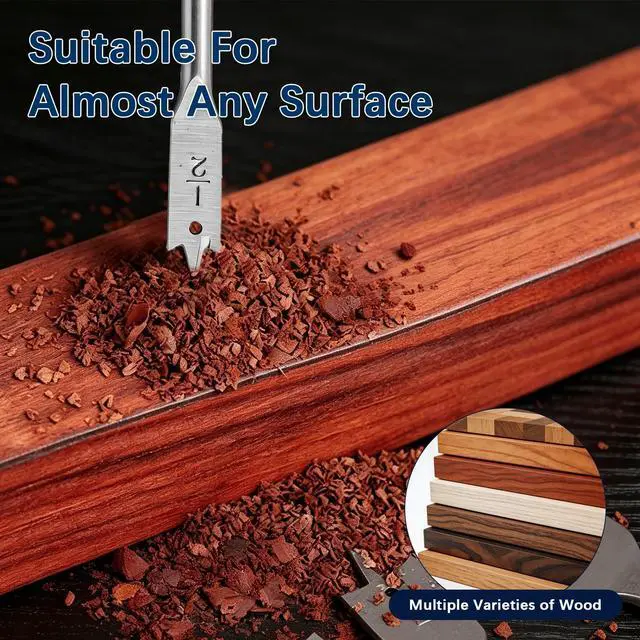 Alt view image 6 of 7 - 13-Piece Spade Drill Bit Sets, Alloy Steel Paddle Flat Bit with Shank, Flat Wood Hole Cutter Fit for Woodworking, Assorted Bits with Nylon Storage Pouch, 1/4" to 1-1/2"