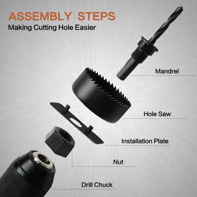 Alt view image 4 of 6 - Hole Saw Set, 19Pcs Hole Saw Kit with 3/4" to 5" (19mm-127mm) Saw Blades, Mandrels, Drill Bits, Installation Plate, Hex Key, Ideal for Soft Wood, Plastic, PVC Board, Drywall with Storage Case