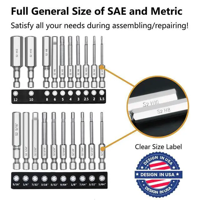 Alt view image 2 of 7 - Hex Head Allen Wrench Drill Bit Set 20PC (10pc Metric & 10pc SAE), 2.3" Long 1/4" Diameter Quick Release Shank Magnetic Screwdriver Bit Set for Assembling Furniture