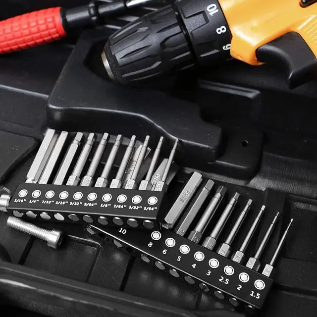 Alt view image 7 of 7 - Hex Head Allen Wrench Drill Bit Set 20PC (10pc Metric & 10pc SAE), 2.3" Long 1/4" Diameter Quick Release Shank Magnetic Screwdriver Bit Set for Assembling Furniture