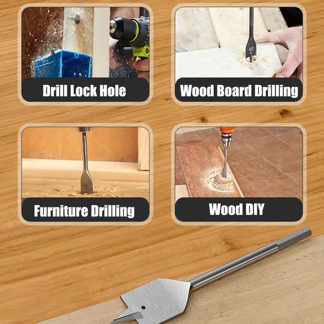Alt view image 5 of 6 - 6pcs 3/8''-1'' Spade Drill Bit Set,Hex Shank for Woodworking