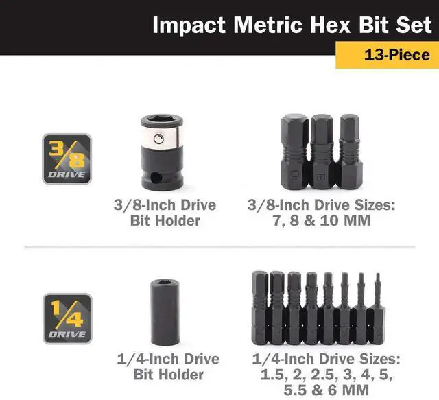 Alt view image 3 of 6 - 16038 13-Piece Metric Impact Grade Hex Bit Set