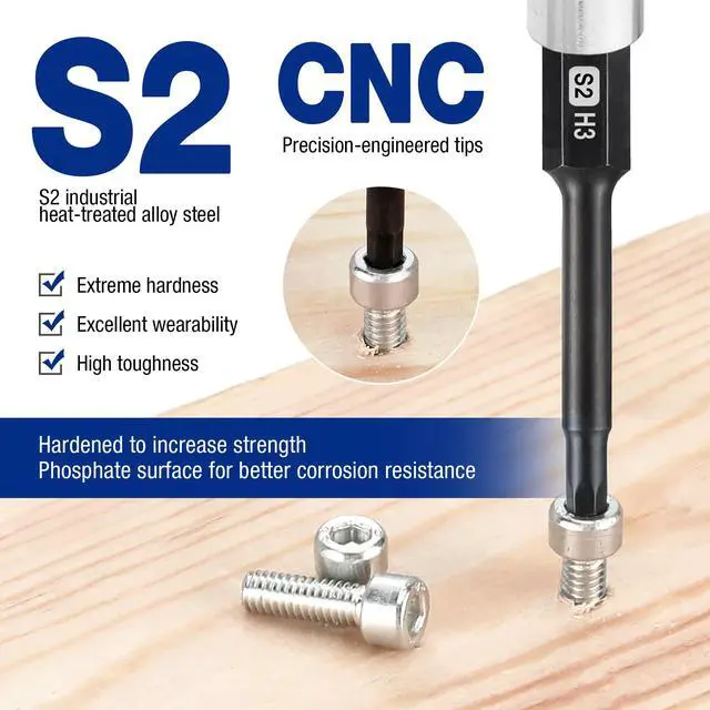 Alt view image 4 of 7 - 20pcs Hex Head Allen Wrench Drill Bit Set, CNC Machined S2 Steel Magnetic Metric and SAE Hex Bits, 1/4 Inch Square Shank Driver Bits, 2.3" Long Screwdriver Bits Set With Storage Box
