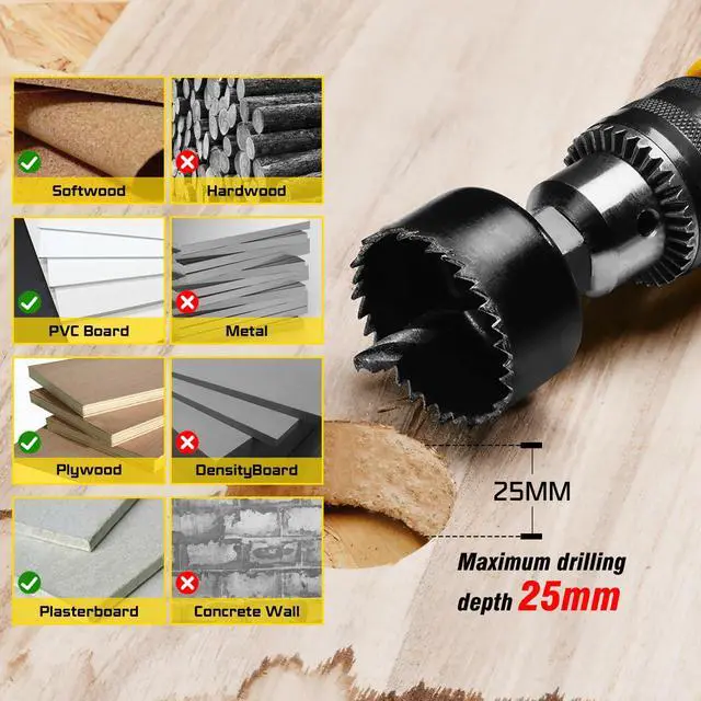 Alt view image 4 of 7 - 12-Pieces Hole Saw Kit 3/4"-2-1/2" for Soft Wood, Drywall, PVC in Case