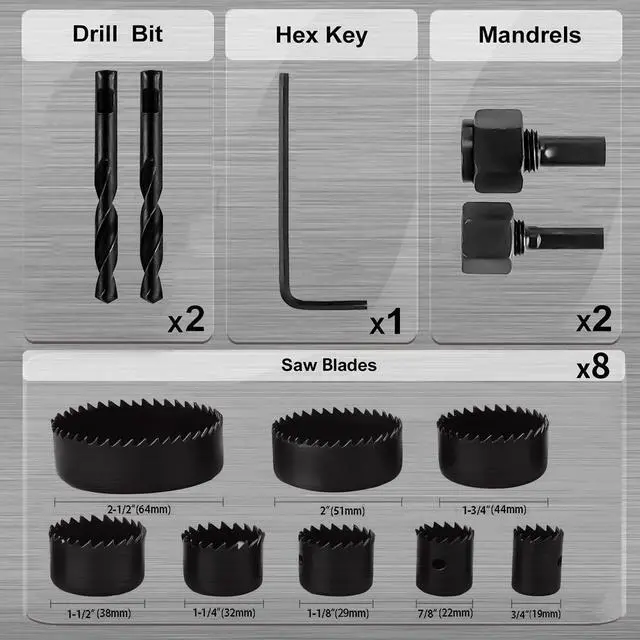 Alt view image 2 of 7 - 12-Pieces Hole Saw Kit 3/4"-2-1/2" for Soft Wood, Drywall, PVC in Case