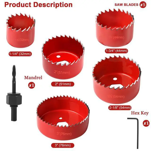 Alt view image 2 of 7 - 7-Piece Hole Saw Kit with Mandrel for Softwood and PVC