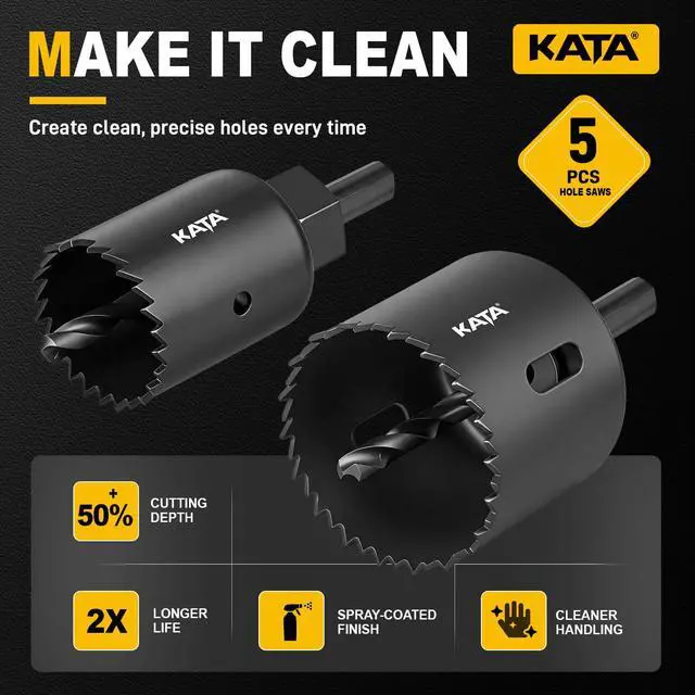 Alt view image 7 of 7 - 8PCS Deep Cut Hole Saw Kit 1" - 2-1/8" for Wood, PVC, Drywall, Plywood