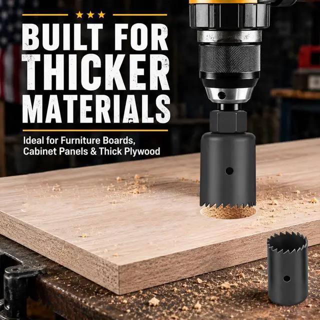 Alt view image 4 of 7 - 8PCS Deep Cut Hole Saw Kit 1" - 2-1/8" for Wood, PVC, Drywall, Plywood