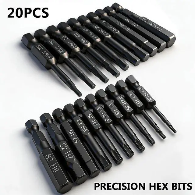 Alt view image 2 of 7 - Hex Head Allen Wrench Drill Bit Set (10pc Metric & 10pc SAE), Allen Wrench Drill Bits, Upgraded 1/4" Quick Release Shank Magnetic Hex Bit Set - Perfect for Ikea Type Furniture