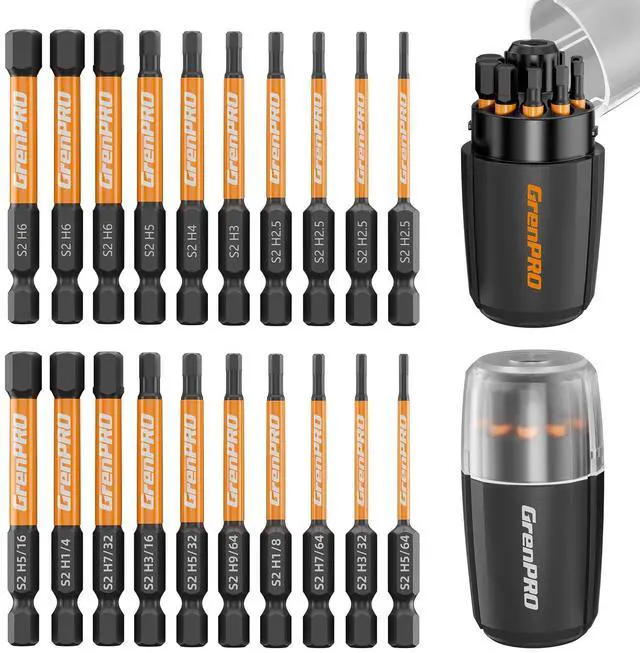 Main image of 20Pcs Allen Wrench Drill Bit Set, 1/4 Hex Screwdriver Bit Set, S2 Steel Impact Driver Bit Set with Storage Organizer, CNC Machined Tips with Magnetism