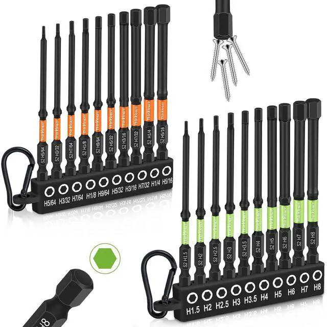 Main image of Allen Wrench Drill Bit Set for Impact Drivers, 20PCS Hex Bit Set (Metric&SAE), 4" Long Allen Wrench Drill Sets, 1/4" Hex-Shank S2 Steel Head with Quick Release Bits, CNC Machined Tips with Magnetism