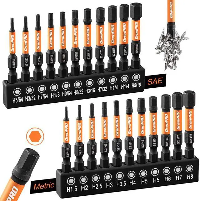 Main image of Allen Wrench Drill Bit Set 22pc Hex Bit Set, Impact Driver Bit Set, Screwdriver Bit Set, Allen Wrenches Sets, Allen Socket Set, 2" Long Metric&SAE 1/4" Hex Shank Magnetic Allen Key Drill Bits